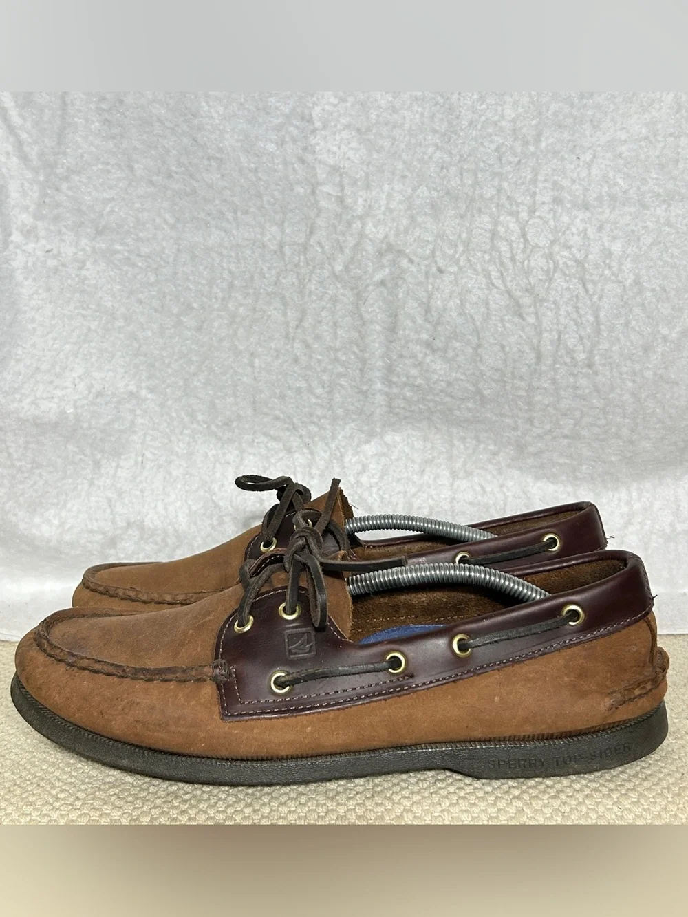 Sperry Mens Brown Leather Authentic Original 2-Eye Boat Deck SlipOn Shoes SZ 9.5